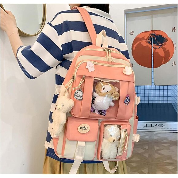 Stylish Pink Kawaii Backpack Set - 5 Bags for School, Travel & Casual Life - Picture 5 of 7